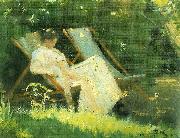 Peter Severin Kroyer kunstnerens hustru siddende i en havestol i deres have pa skagen china oil painting artist